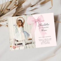 Rosa Coquette Bow Photo Birthday-inbjudan