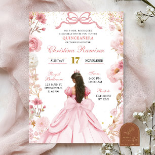 Rosa Coquette Bow Princess Quinceanera Inbjudningar