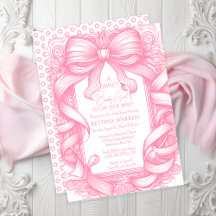 Rosa Coquette Bow Ribbon Toile de Jouy Baby Shower