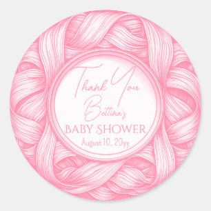 Rosa Coquette Bow Ribbon Toile de Jouy Baby Shower Runt Klistermärke