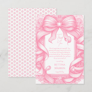 Rosa Coquette Bow Ribbon Toile de Jouy Baby Shower Tack Kort