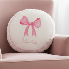 Rosa Coquette Bow Rund Kudde