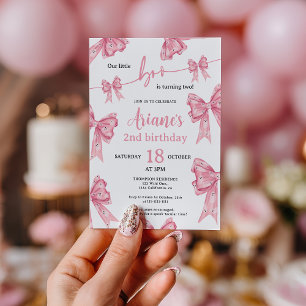 Rosa Coquette Bow Spöken Little boo 2:a födelsedag Inbjudningar