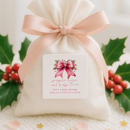 Rosa Coquette Bow Tack Baby Shower Fyrkantigt Klistermärke