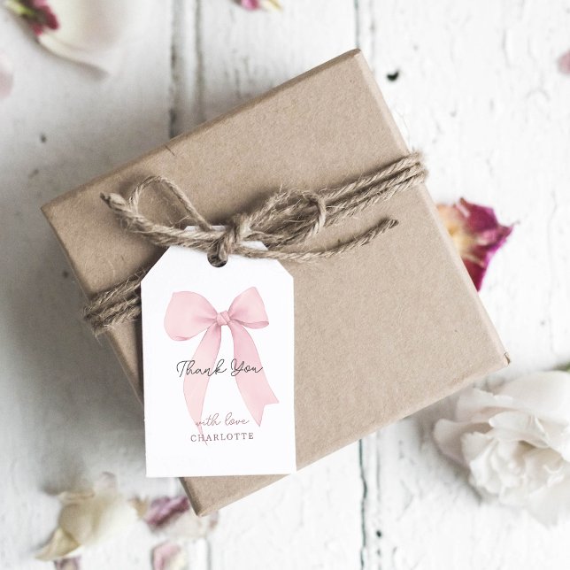 Rosa Coquette Bow Tack Presentetikett (Skapare uppladdad)
