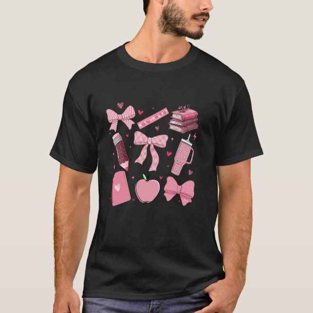 Rosa Coquette Bow Teacher Back to school Lacher L T Shirt (Framsida)