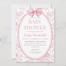 Rosa Coquette Bow Toile Chinoiserie Baby Shower