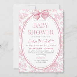 Rosa Coquette Bow Toile Chinoiserie Baby Shower Inbjudningar