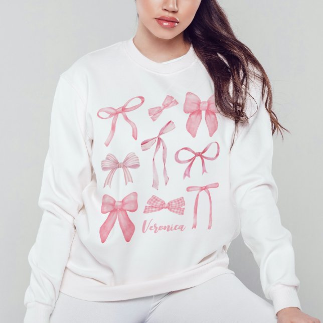 Rosa Coquette Bow Trendig Feminine Girly Aesttheti T Shirt (Coquette sweatshirt, cute bow pink bows coquette clothing shirt personalized monogram first name)