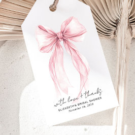 Rosa Coquette Bow Watercolor Möhippa Presentetikett