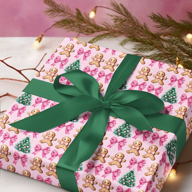 Rosa Coquette Bows and Gingerbröd Presentpapper (Skapare uppladdad)