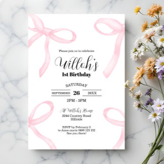Rosa Coquette Bows Birthday-inbjudan Inbjudningar