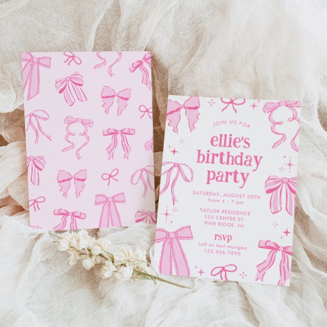 Rosa Coquette Bows Birthday-inbjudan Inbjudningar (Skapare uppladdad)