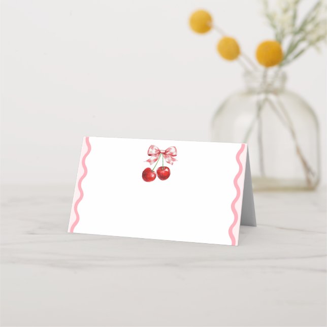 Rosa Coquette Cherry Blank Food Label Place Card Placeringskort (Framsida)