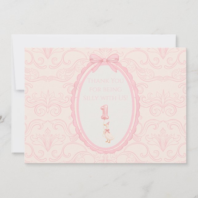 Rosa Coquette Dum Anka 1-årsdag  Tack Kort (Framsida)