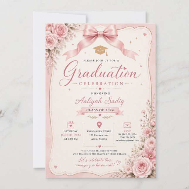 Rosa Coquette Examen Inbjudan Suite (Framsida)