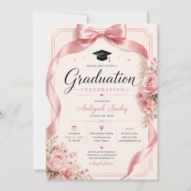 Rosa Coquette Examen Invitation (Framsida)