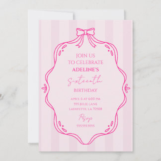 Rosa Coquette Födelsedagsfest Inbjudan