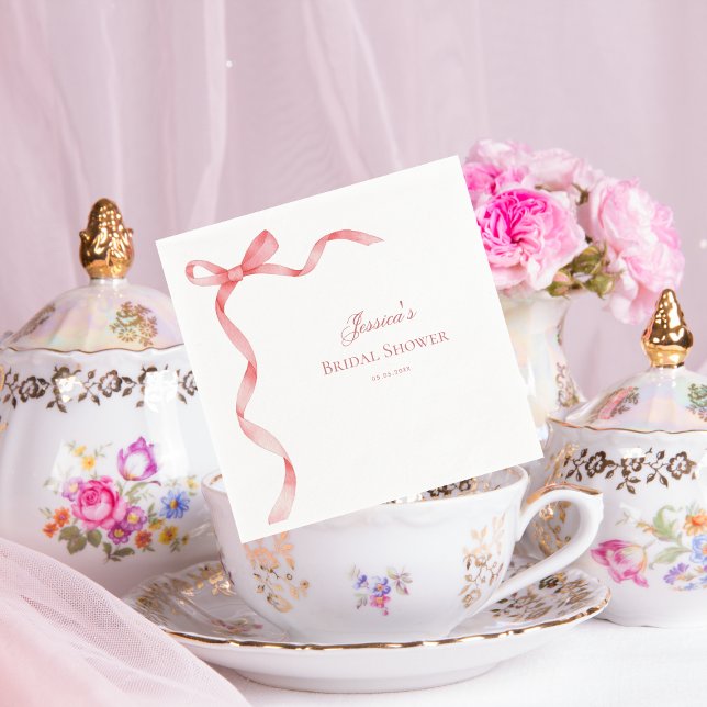 Rosa Coquette Fransk Band Båge Bröllopsdusch Pappersservett (Skapare uppladdad)