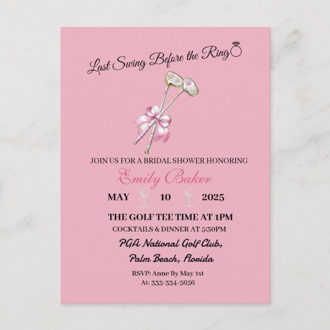 Rosa Coquette Golf "Sista Svängen Innan Ringen" Vykort (Framsida)