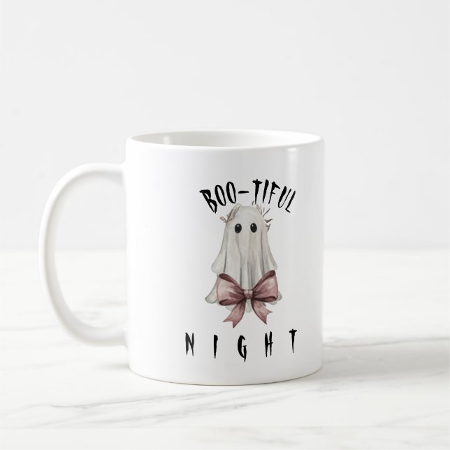 Rosa Coquette Halloween-spöke Kaffemugg (Vänster)