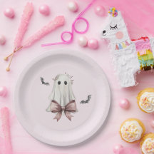 Rosa Coquette Halloween-spöke Pappers Tallrik