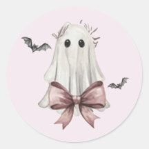 Rosa Coquette Halloween-spöke Rund Klistermärke