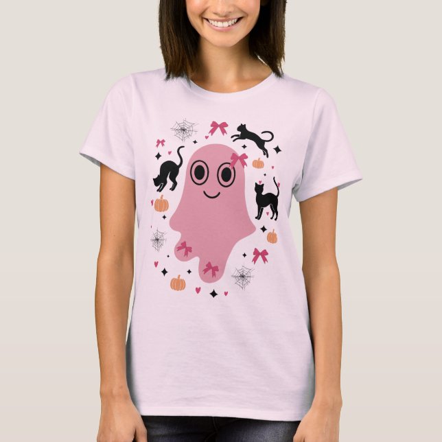 Rosa Coquette Halloween-spöke T Shirt (Framsida)
