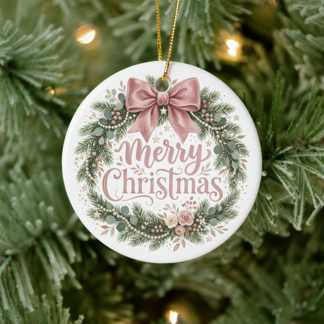Rosa Coquette Julkrans | Pinkmas Julgransprydnad Keramik (Träd)