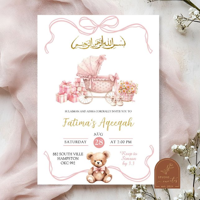 Rosa Coquette Körning Islamisk Flicka Barnkalas Inbjudningar (Skapare uppladdad)