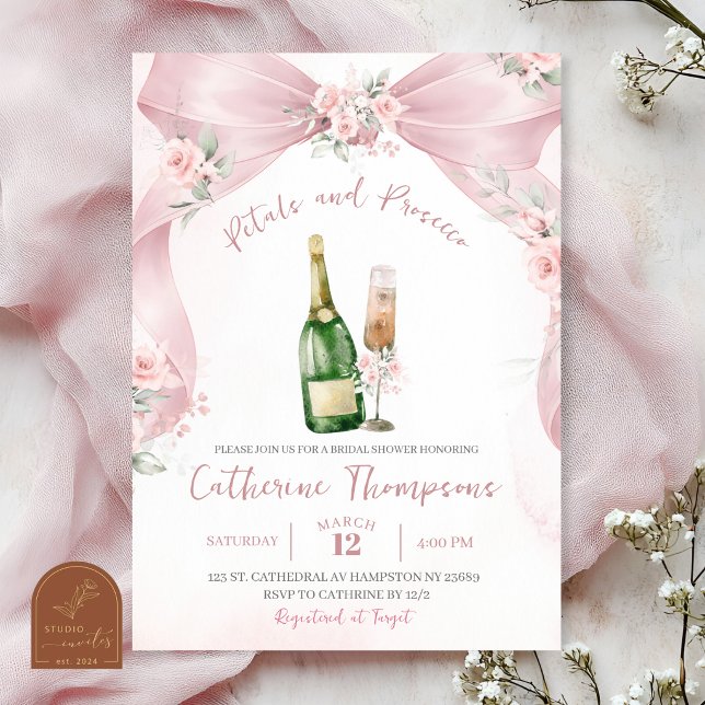 Rosa Coquette kronblad och prosecco Bröllopsdusch Inbjudningar (Skapare uppladdad)
