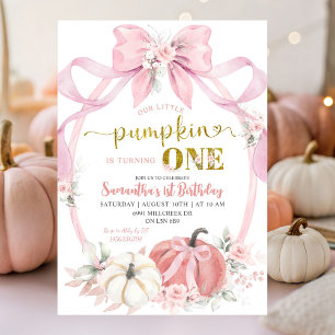  Rosa Coquette Little Pumpkin Girl Birthday Inbjudningar