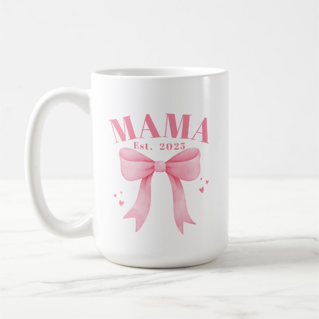 Rosa Coquette Mamma Est. 2025 Ny mamma Mors dag Kaffemugg (Vänster)