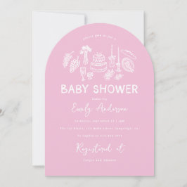 Rosa coquette modern babydusch i hand plockade inbjudningar