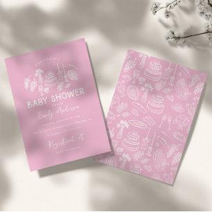 Rosa coquette modern babydusch i hand plockade inbjudningar