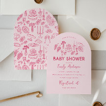 Rosa coquette modern babydusch i hand plockade