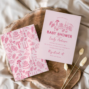 Rosa coquette modern babydusch i hand plockade inbjudningar