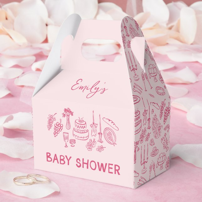 Rosa coquette modern babydusch i hand plockade presentaskar (Bröllop)