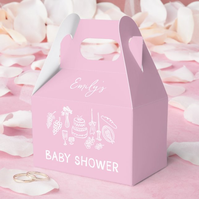 Rosa coquette modern babydusch i hand plockade presentaskar (Bröllop)