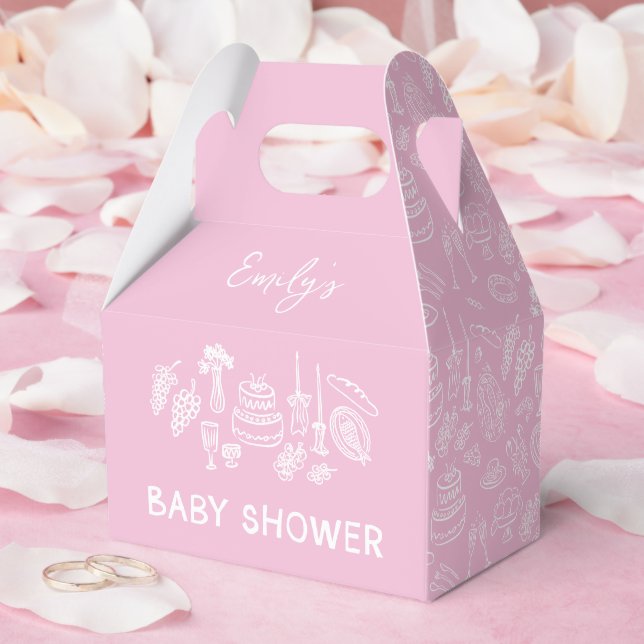 Rosa coquette modern babydusch i hand plockade presentaskar (Bröllop)