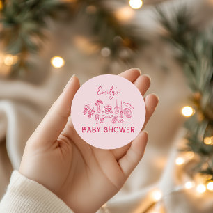 Rosa coquette modern babydusch i hand plockade runt klistermärke