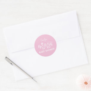 Rosa Coquette Modern Hand plockade Baby Shower Runt Klistermärke