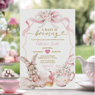 Rosa Coquette Pärla Brewing Kanin Flicka Baby Show Inbjudningar