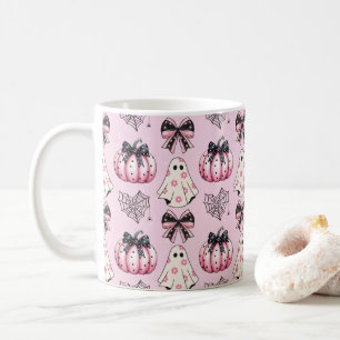 Rosa Coquette Pumpkin Spöken Halloween Mönster Kaffemugg