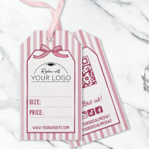 Rosa Coquette-ränder & Bow Handritad Din Logotyp