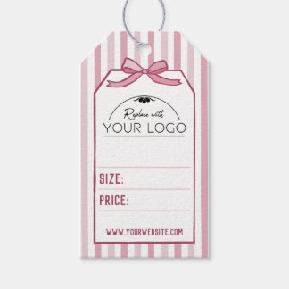 Rosa Coquette-ränder & Bow Handritad Din Logotyp Presentetikett
