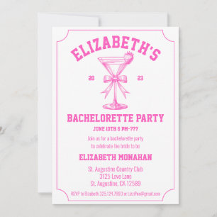 Rosa Coquette Retro Land Klubb Bachelorette Inbjudningar