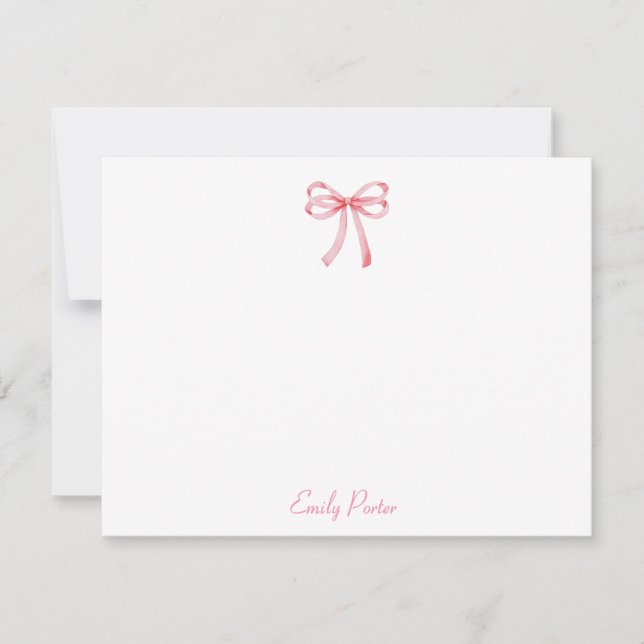 Rosa Coquette Ribbon Personlig Note Card Anteckningskort (Framsida)