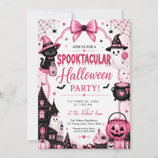 Rosa Coquette Skräckinjagande Halloweenfest Inbjudningar