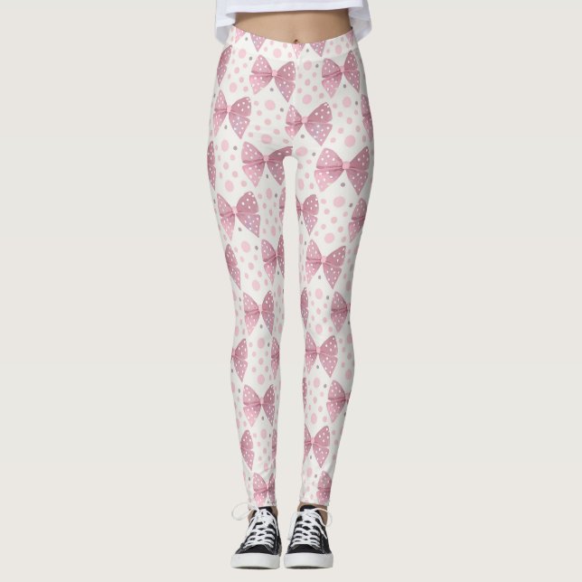 Rosa coquette slingor och prickar leggings (Framsida)